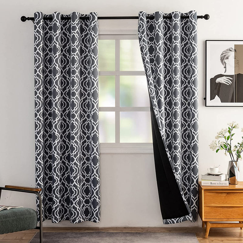 Reepow Grey Blackout Curtains 84 Inch Length for Bedroom Living Room, Soft Heavy Weight Moroccan Full Blackout Grommet Window Drapes Set of 2 Panels, 52" W X 84" L Home & Garden > Decor > Window Treatments > Curtains & Drapes Reepow Classic Gray 52"×95"×2 Panels 