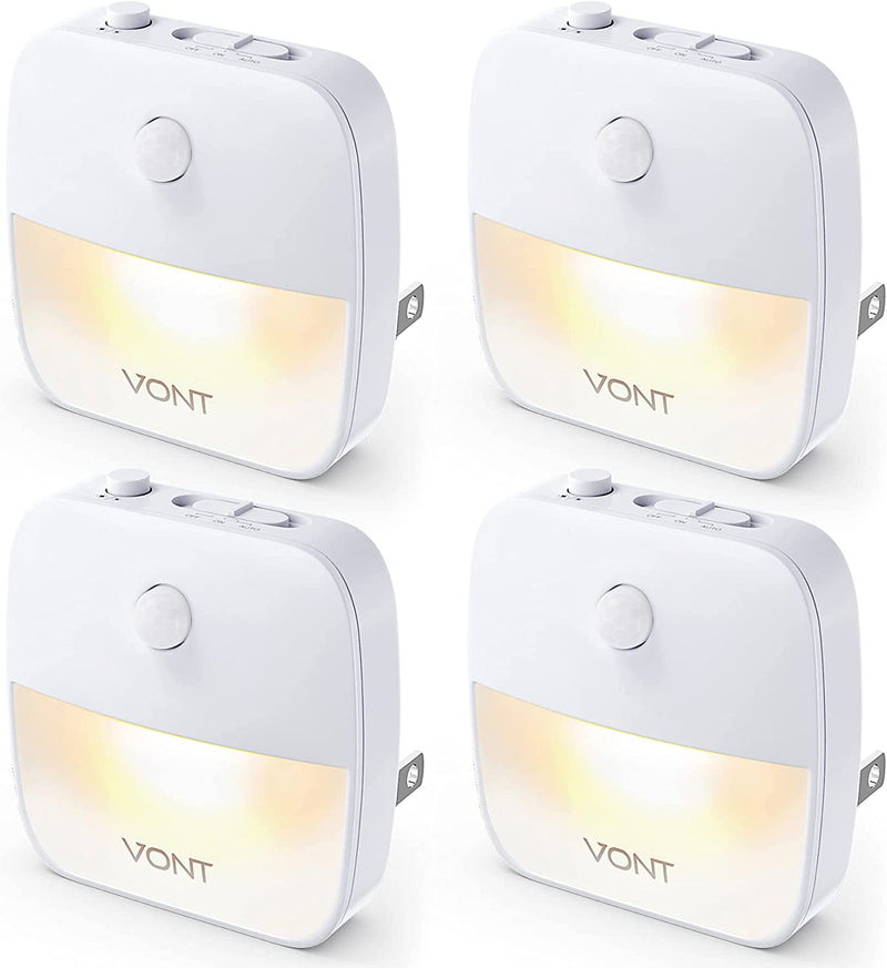 Vont Motion Sensor Night Light, [4 Pack] Plug in Dusk Till Dawn Motion Sensor Lights, LED Nightlight with High & Low Modes, Compact, Customizable for Bedroom, Bathroom, Kitchen, Hallway, Stairs Home & Garden > Lighting > Night Lights & Ambient Lighting Vont   