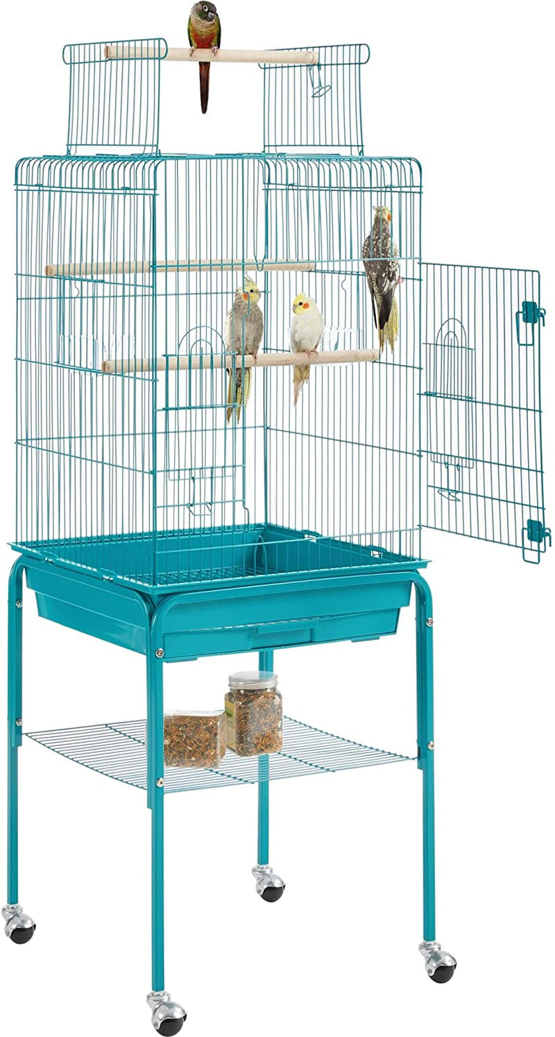 Topeakmart 53.5'' Iron Open Play Top Bird Cage with Stand & Perch for Small Birds Budgies Lovebirds Parakeets, Almond Animals & Pet Supplies > Pet Supplies > Bird Supplies Topeakmart Teal Blue  