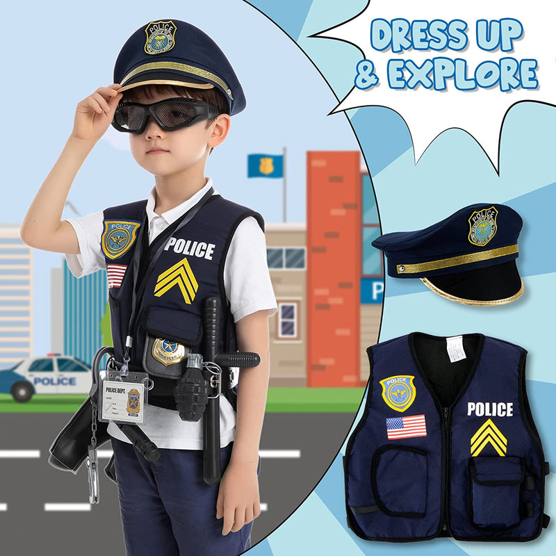 JOYIN 14 Pcs Police Pretend Play Toys Hat and Uniform Outfit for Halloween Dress up Party, Police Officer Costume, Role-Playing  Joyin,Inc.   