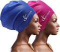 Extra Large Swim Cap for Braids and Dreadlocks Women Men Silicone Swimming Cap for Long Thick Curly Weaves Afro Hair Extensions Sporting Goods > Outdoor Recreation > Boating & Water Sports > Swimming > Swim Caps Geltvilra Blue, Fuchsia  