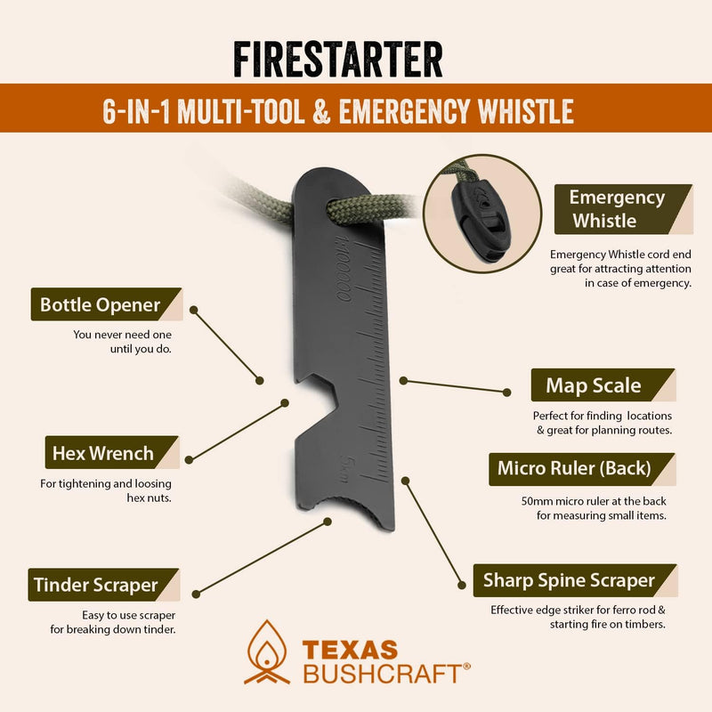 Texas Bushcraft Fire Starter - 3/8" Thick Ferro Rod with Striker and Paracord Wrist Lanyard – Waterproof Flint Fire Steel Survival Lighter for Your Camping, Hiking and Backpacking Gear Sporting Goods > Outdoor Recreation > Fishing > Fishing Rods Texas Bushcraft LLC   