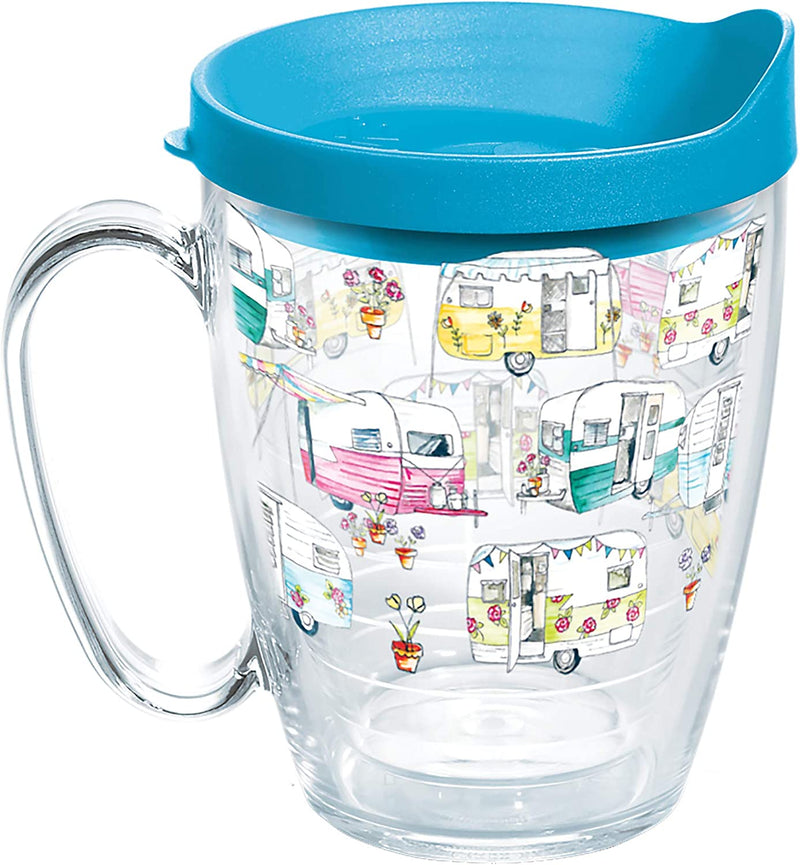 Tervis Made in USA Double Walled Colorful Camper Insulated Tumbler Cup Keeps Drinks Cold & Hot, 16Oz, Clear Home & Garden > Kitchen & Dining > Tableware > Drinkware Tervis Classic - Lidded 16oz Mug 