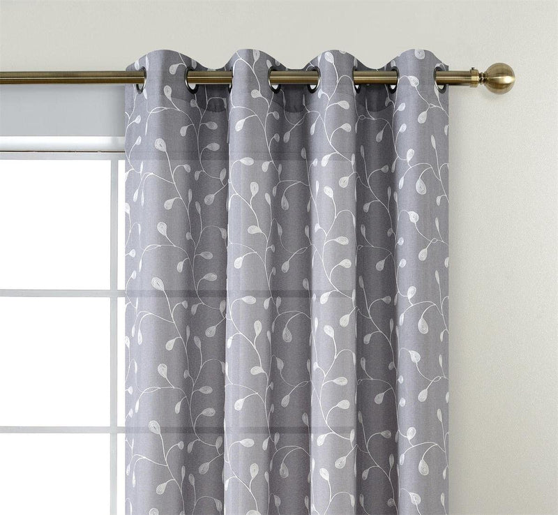 MIUCO Floral Embroidered Semi Sheer Curtains Faux Linen Grommet Window Curtain for Living Room 52 X 84 Inch 2 Panels, Dusty Blue Sporting Goods > Outdoor Recreation > Fishing > Fishing Rods MIUCO Grey 52x95 Inch 