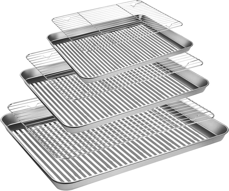 Stainless Steel Baking Sheet Tray Cooling Rack with Silicone Baking Mat Set, Cookie Pan with Cooling Rack, Set of 9 (3 Sheets + 3 Racks + 3 Mats), Non Toxic, Heavy Duty & Easy Clean Home & Garden > Kitchen & Dining > Cookware & Bakeware M MCIRCO 6pcs  