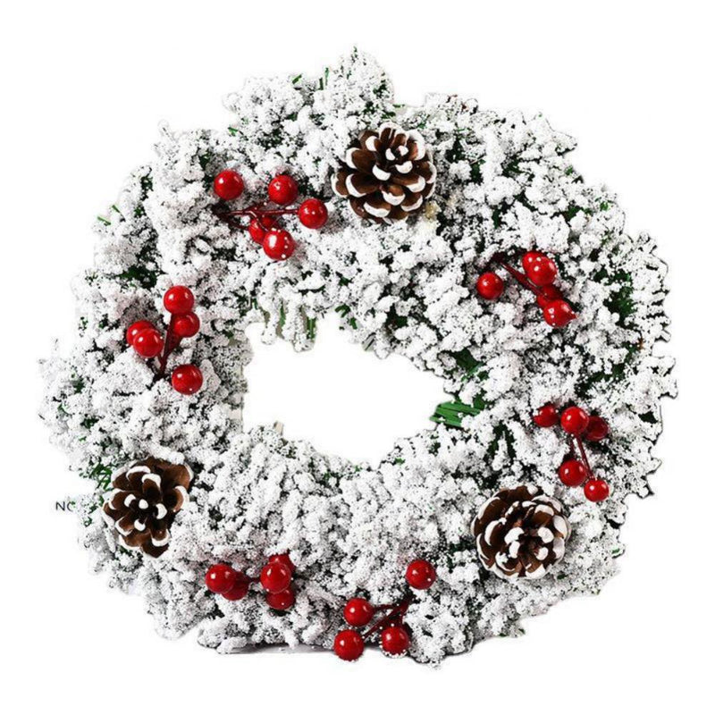 Christmas Wreath 12.6" Artificial Wreath with White Snowflake Pine Cone Red Berry for Christmas Indoor Outdoor Front Door Porch Wall Decoration Xmas Party Supplies (Without Led Light) Home Home & Garden > Decor > Seasonal & Holiday Decorations& Garden > Decor > Seasonal & Holiday Decorations Karlsitek Without light  