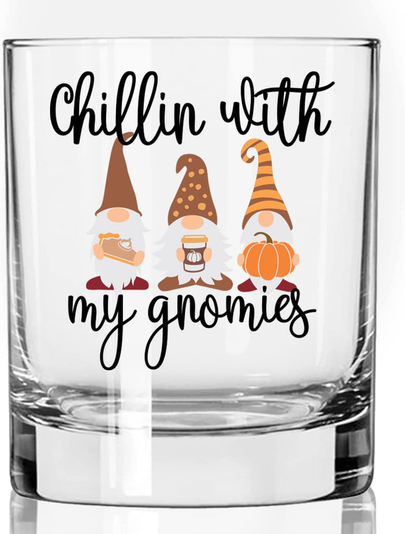 Toasted Tales Tis the Season | Fall Glass Holiday Drinking Glasses | 11 Oz Bourbon Whiskey Rock Glass | Novelty Thanksgiving Glass | Thanksgiving Gifts Home & Garden > Kitchen & Dining > Tableware > Drinkware Toasted Tales Chillin With My Gnomes Whiskey Gass 