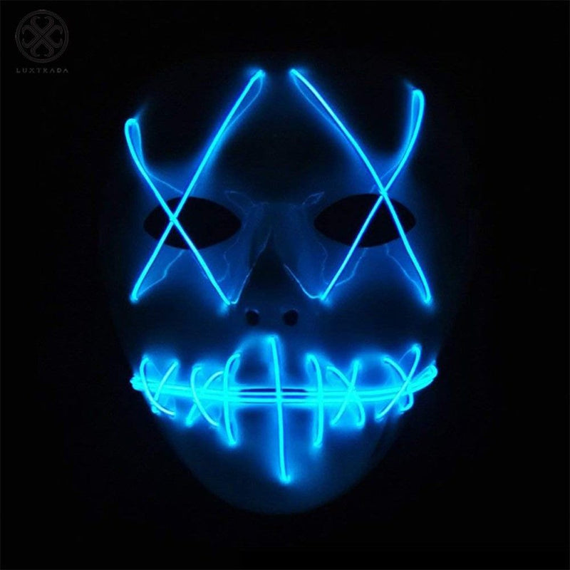 Luxtrada Halloween LED Glow Mask EL Wire Light up the Purge Movie Costume Party +AA Battery (Yellow) Apparel & Accessories > Costumes & Accessories > Masks Luxtrada Dark Blue  