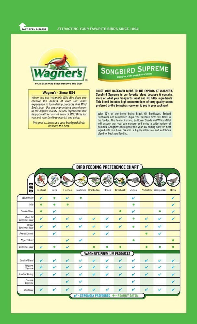 Wagner'S 62042 Songbird Supreme Blend Wild Bird Food, 8-Pound Bag Animals & Pet Supplies > Pet Supplies > Bird Supplies > Bird Food Wagner's   