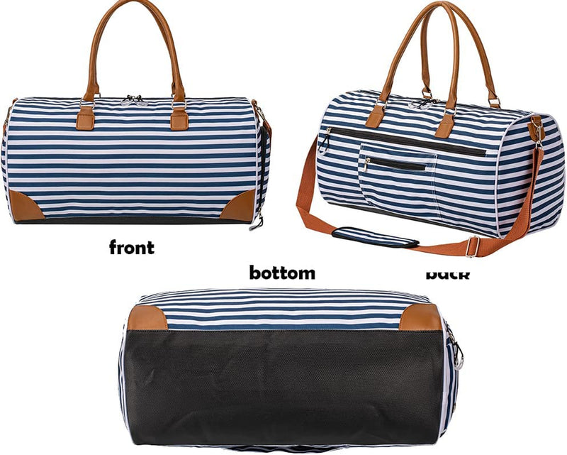 Kuston Sports Gym Bag with Shoes Compartment &Wet Pocket Gym Duffel Bag Overnight Bag for Men and Women (Stripe Blue)