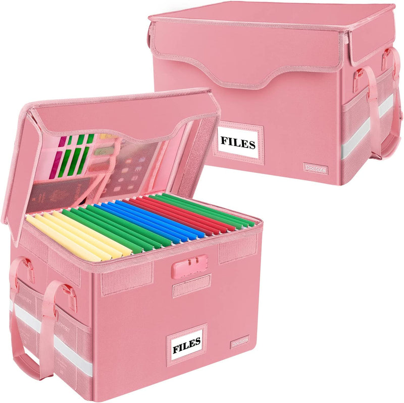 File Box Fireproof Document Box with Lock,Docsafe File Storage Organizer Box with Tab Inserts,Collapsible Portable File Box Home Office File Cabinet with Handle for Hanging Letter/Legal Folder,Black Home & Garden > Household Supplies > Storage & Organization DocSafe Pink 2 pack-Box with Lock 