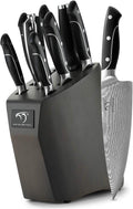 NANFANG BROTHERS Knife Set, 9-Piece Damascus Kitchen Knife Set with Block, ABS Ergonomic Handle for Chef Knife Set, Knife Sharpener and Kitchen Shears, Knife Block Set Home & Garden > Kitchen & Dining > Kitchen Tools & Utensils > Kitchen Knives NANFANG BROTHERS Black/Gray 9 Pieces 