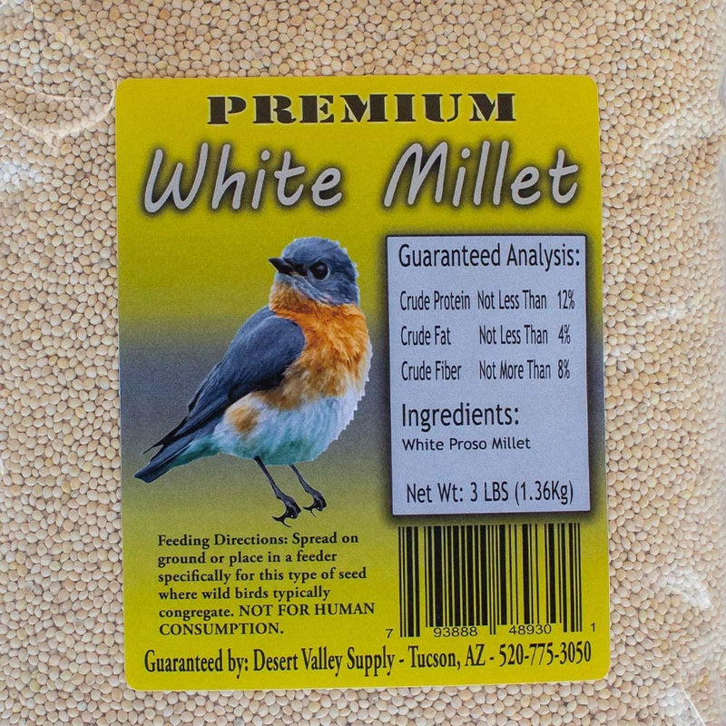Desert Valley Premium White Millet Proso Seeds - Wild Bird Food- Cardinal, Finch & More (3-Pounds) Animals & Pet Supplies > Pet Supplies > Bird Supplies > Bird Food Desert Valley Supply   