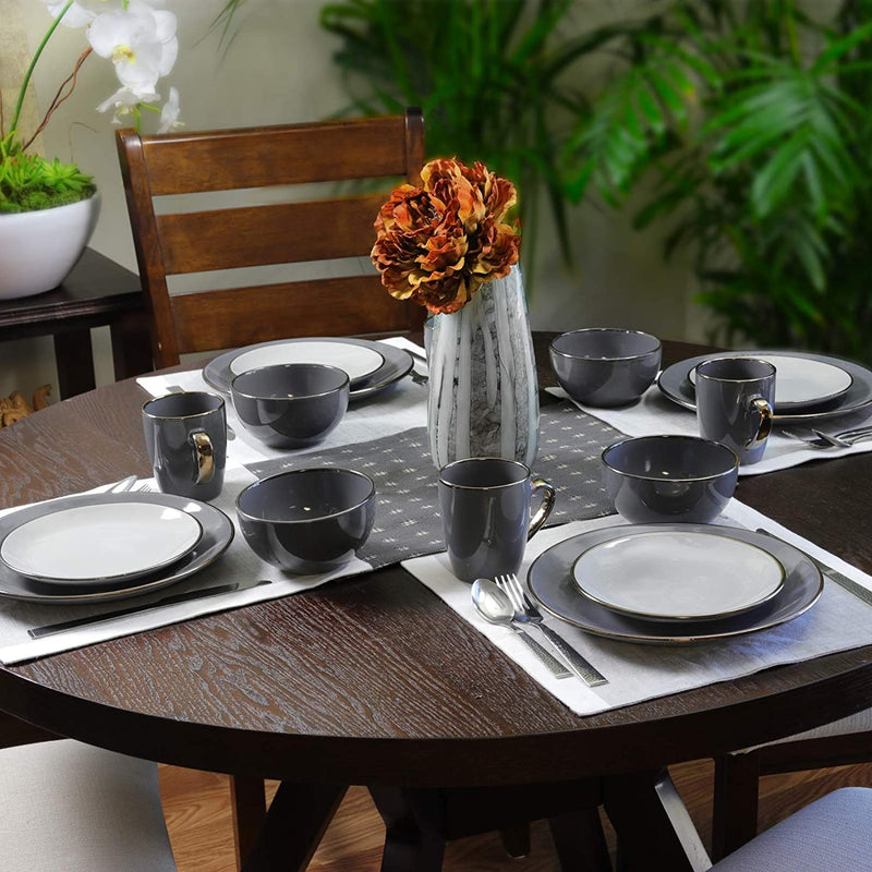 Elama round Stoneware Grand Collection Dinnerware Dish Set, 16 Piece, Assorted Solid Gray Home & Garden > Kitchen & Dining > Tableware > Dinnerware Elama   