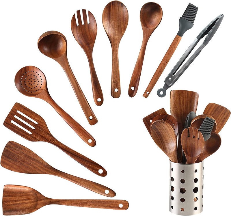 Healthy Cooking Utensils Set,Tmkit Wooden Cooking Tools and Storage Wooden Barrel- Natural Nonstick Hard Wood Spatula and Spoons - Durable Eco-Friendly and Safe Kitchen Cooking Spoon (Set of 6) Home & Garden > Kitchen & Dining > Kitchen Tools & Utensils Tmkit 11 PCS  