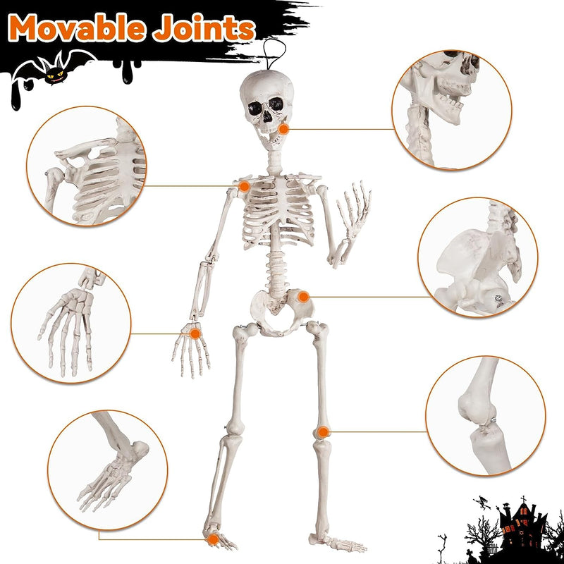 DECORLIFE 36" Skeleton Halloween Decorations, 3FT Posable Halloween Skeleton Decor, Haunted House Props for Front Lawn, Indoor Outdoor, Graveyard Decorations, Lifelike Skeleton Model  decorlife   