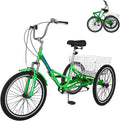 H&ZT Tricycle for Adults, 3 Wheeled Bikes for Adults，Trike Cruiser Bike, W/Large Basket & Maintenance Tools & Shimano Derailleur & Parking Brake Handle Sporting Goods > Outdoor Recreation > Cycling > Bicycles H&ZT FOLDING- green 24" Foldable 