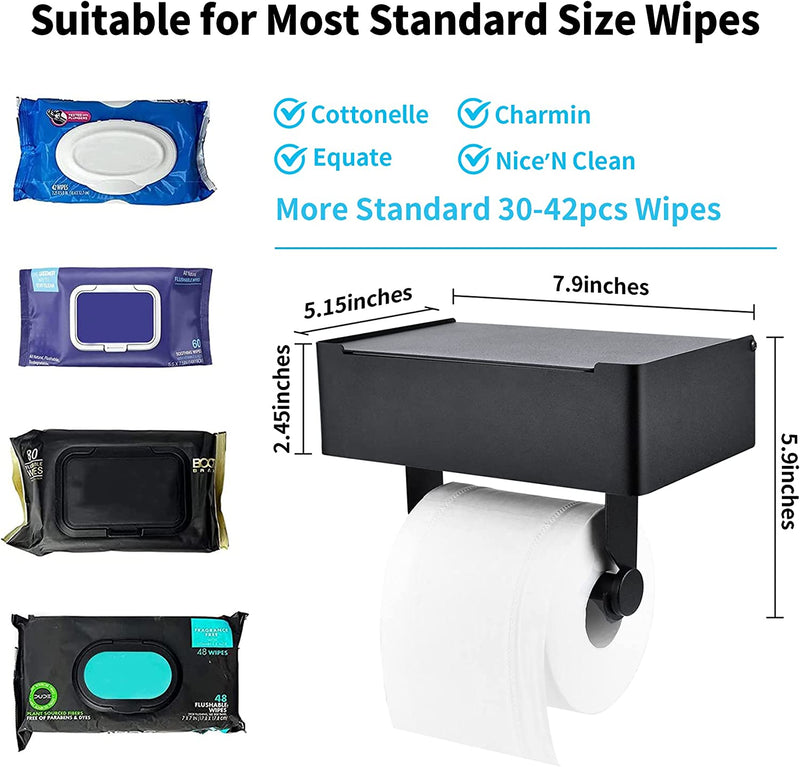 Joujoufly Toilet Paper Holder with Storage, Matte Varnish Toilet Paper Holder with Shelf, Upgrade Soft Strip & Damping Lid Keep to Quiet Use, Flushable Wipes Dispenser for Bathroom - Black Home & Garden > Household Supplies > Storage & Organization JoujouFly   