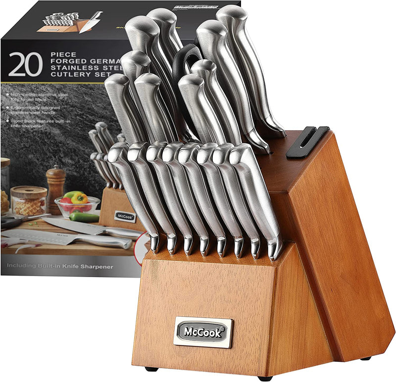 Mccook MC29 Knife Sets,15 Pieces German Stainless Steel Kitchen Knife Block Sets with Built-In Sharpener Home & Garden > Kitchen & Dining > Kitchen Tools & Utensils > Kitchen Knives McCook Silver/Walnut 20 Pieces 