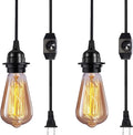 Vintage Plug in Hanging Light Kit, Elibbren Industrial Style Pendant Lighting E26 E27 Lamp Socket 12.14FT Twisted Textile Black Cord with Dimmable On/Off Switch Plug in Lamp Fixture 2 Pack Home & Garden > Lighting > Lighting Fixtures Elibbren Black 2 Pack 