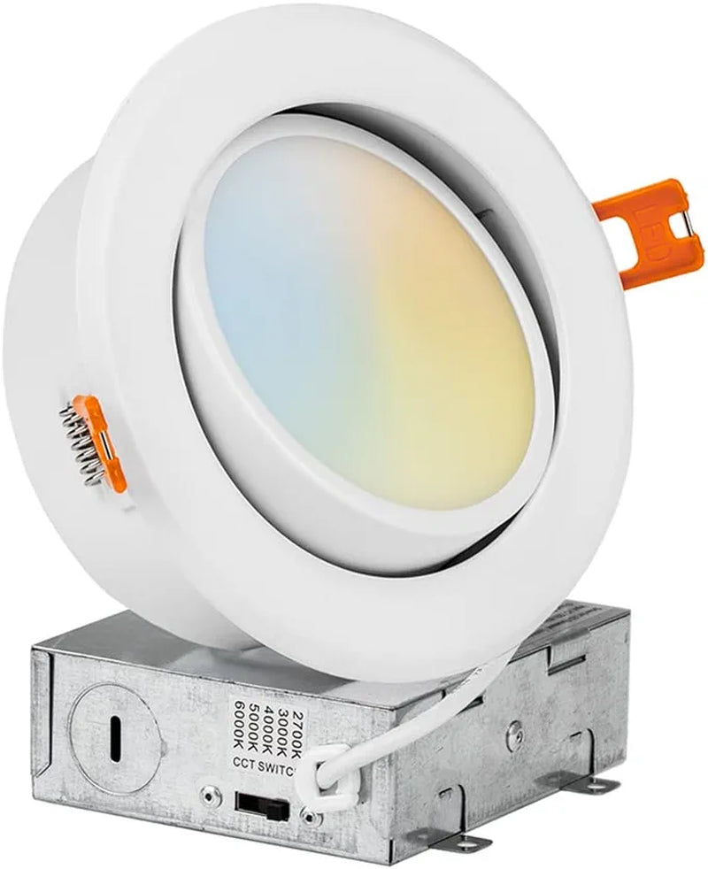 [4-Pack] PROCURU 6-Inch Gimbal Air-Tight LED 2700K-6000K Color Selectable, Rotate & Swivel Ultra-Thin Recessed Ceiling Downlight with J-Box, Dimmable, IC Rated (V6SL-GB-4P) Home & Garden > Lighting > Flood & Spot Lights PROCURU 2700k/3000k/4000k/5000k/6000k Selectable 4-Inch (1-Pack) 