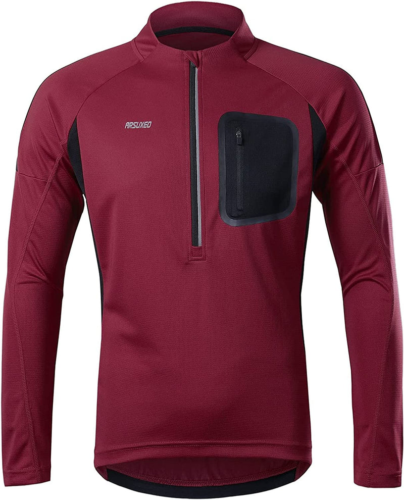 ARSUXEO Pullover Cycling Jersey Mens Long Sleeves Mountain Bike Shirt Biking Clothing 4 Pockets Sporting Goods > Outdoor Recreation > Cycling > Cycling Apparel & Accessories ARSUXEO   