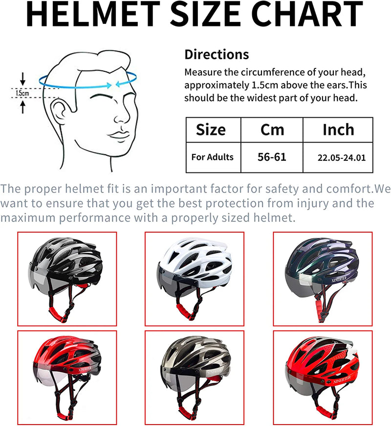 XINERTER Adult Bike Helmet Road Bike Helmet Cycling Mask Detachable Magnetic Goggles Visor Replacement Lining Removable Bicycle Helmets for Men and Women Adjustable Size 22-24 In. Sporting Goods > Outdoor Recreation > Cycling > Cycling Apparel & Accessories > Bicycle Helmets LXC   
