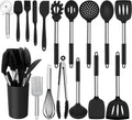 Homikit 17 Pieces Silicone Kitchen Utensils with Holder, Blue Cooking Utensils Sets Stainless Steel Handle, Nonstick Kitchen Tools Include Spatula Spoons Turner Pizza Cutter, Heat Resistant Home & Garden > Kitchen & Dining > Kitchen Tools & Utensils Homikit Black  