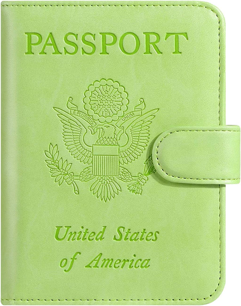 Passport Holder Cover Wallet RFID Blocking Leather Card Case Travel Accessories for Women Men Sporting Goods > Outdoor Recreation > Winter Sports & Activities PASCACOO Apple green Classic 