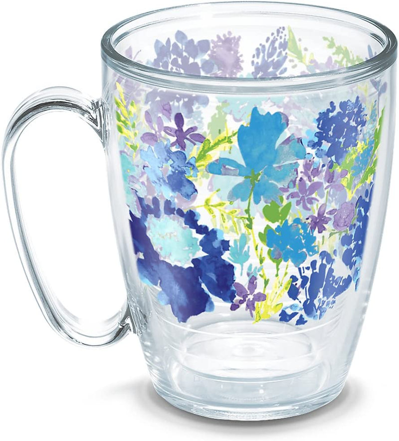 Tervis Made in USA Double Walled Fiesta Insulated Tumbler Cup Keeps Drinks Cold & Hot, 16Oz Mug - Purple Lid, Purple Floral