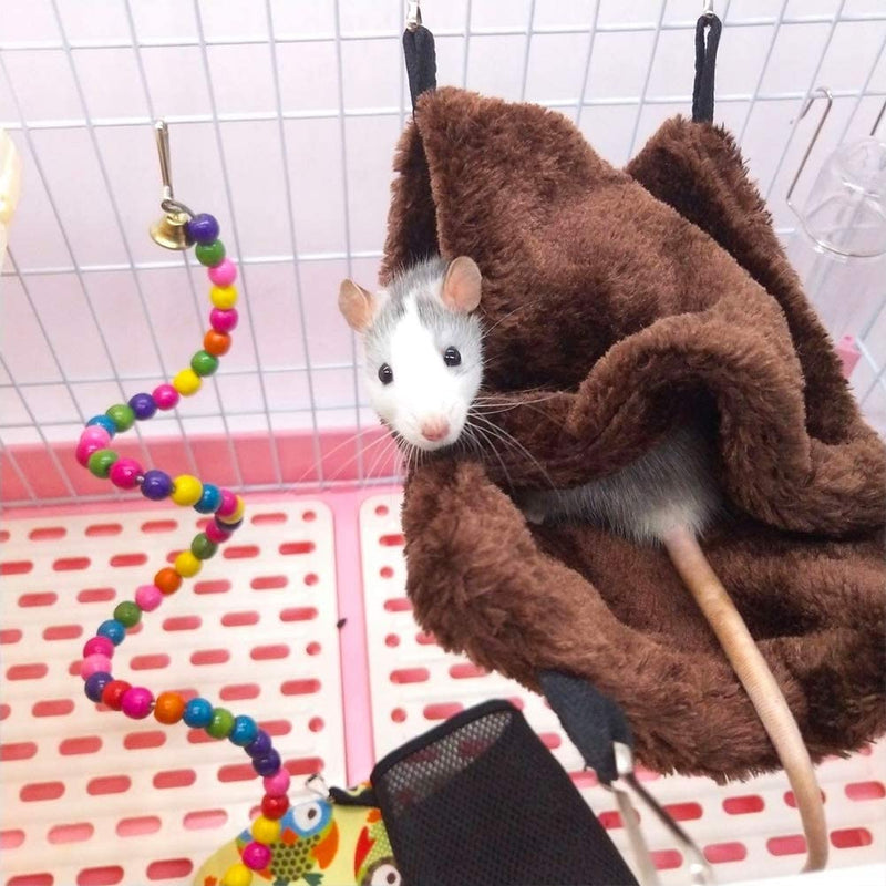 OKJHFD Small Animals Warm Flannelette Cage Hanging Hammock Bed Accessories Bedding, Warm Hammock for Ferret Squirrel Hamster Rat Playing Sleeping,Coffee (S)