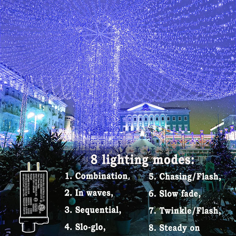 Hometimes 500 LED Christmas String Lights, 197 FT Connectable Waterproof String Lights Green Wire with 8 Modes, Xmas Vintage Decorations for Indoor Outdoor Party Yard Garden Decor (Blue) Home & Garden > Lighting > Light Ropes & Strings Hometimes   