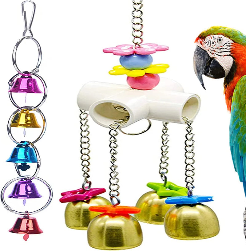 Fejapa Bird Swing Bells Toy with Bell Chewing Hanging Ring Toy Cage Bite for Pet Budgie Parakeet Cockatiel Conure Macaw African Grey Eclectus Cockatoo Finches Lovebird Quaker Parrot Finch Canary  Fejapa   