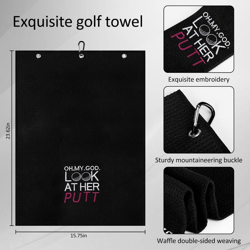 Funny Golf Towel, Oh My God Look at Her Putt - Golf Gifts for Men Women, Golf Accessories for Women, Embroidered Golf Towels for Golf Bags with Clip, Black Sporting Goods > Outdoor Recreation > Winter Sports & Activities botogift   