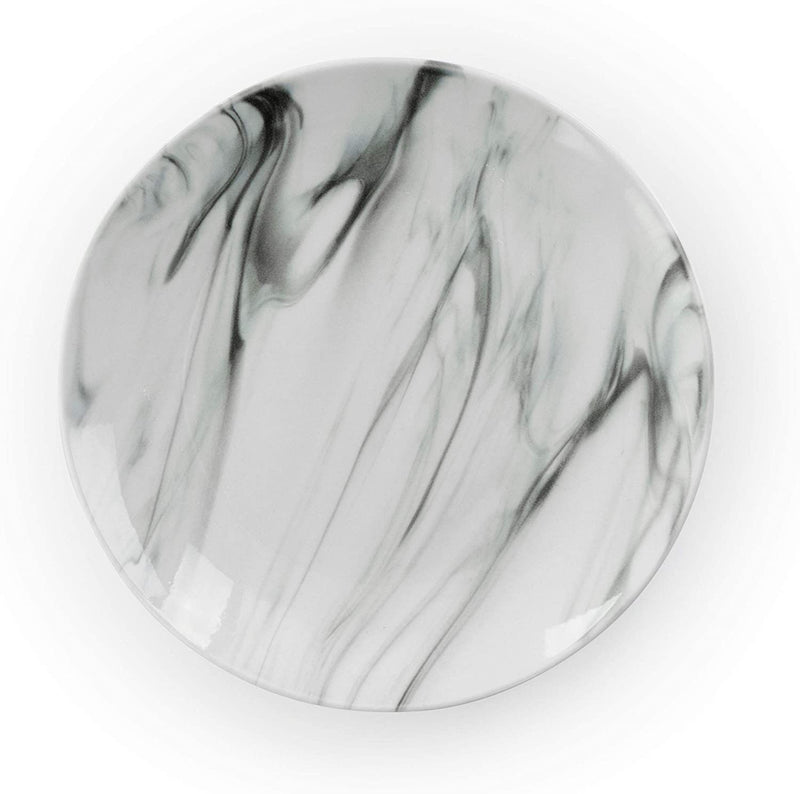 Elama Fine round Gloss Dinnerware Dish Set, 16 Piece, Black and White Marble