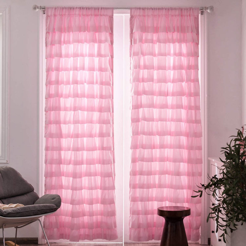 Kotile Pink Ruffle Curtain for Nursery Room - Rod Pocket Ruffle Curtains 63 Inch Long Light Filter Privacy Soft Drapes Set of 2 Panels, 42 X 63 Inch, 1 Pair, Pink Home & Garden > Decor > Window Treatments > Curtains & Drapes Kotile   