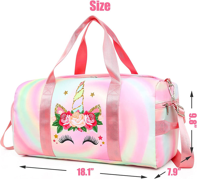 Duffle Bag Teen Girls Kids Cute Unicorn Gym Bag with Shoe Compartment and Wet Separation Sports Overnight Carry on Bag Travel Bag with Sorting Bag (Candy Pink)