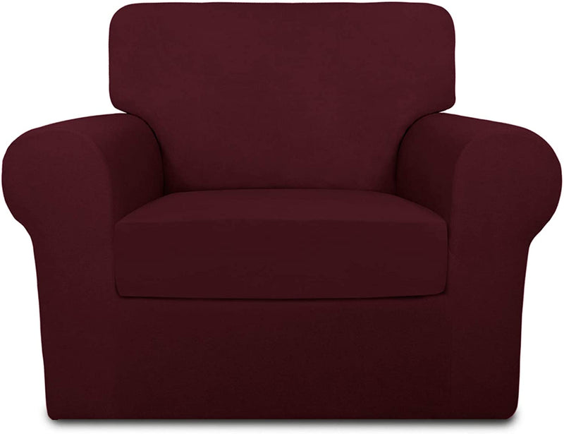 Purefit 4 Pieces Super Stretch Chair Couch Cover for 3 Cushion Slipcover – Spandex Non Slip Soft Sofa Cover for Kids, Pets, Washable Furniture Protector (Sofa, Brown) Home & Garden > Decor > Chair & Sofa Cushions PureFit Wine Small 
