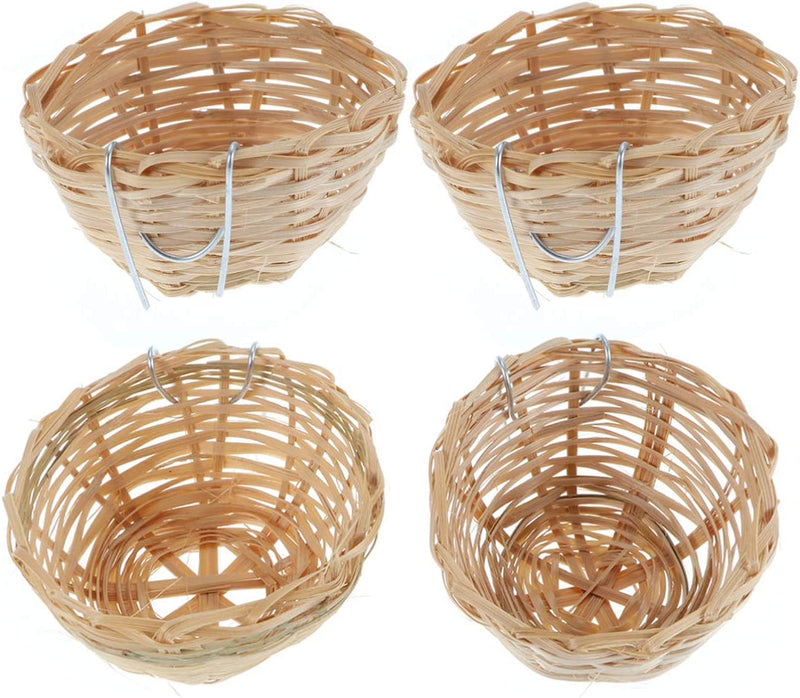 POPETPOP 3Pcs Natural Bamboo Handmade Bird Nest with Hook - Bird House for Resting Feeding Breeding - Bird Cage Accessories for Parakeets Parrots and Small Animals Animals & Pet Supplies > Pet Supplies > Bird Supplies > Bird Cages & Stands POPETPOP 4 Packs  
