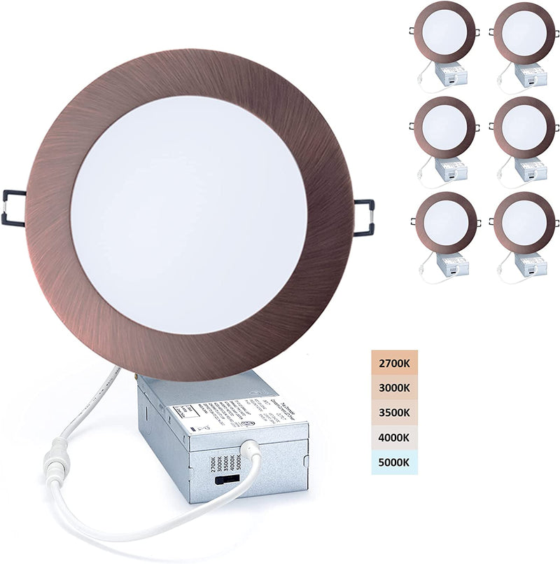 POPANU Led-Canless Downlight Recessed Lighting 4-Inch 5 CCT Adjustable Dimmable Recessed Lights Fixture with Junction Box, Ceilling Light with Junction Box, 2700-5000K, 9W, Black Finish, 6 Pack Home & Garden > Lighting > Flood & Spot Lights POPANU Bronze 5 CCT (2700/3000/3500/4000/5000K) 6 Inch 
