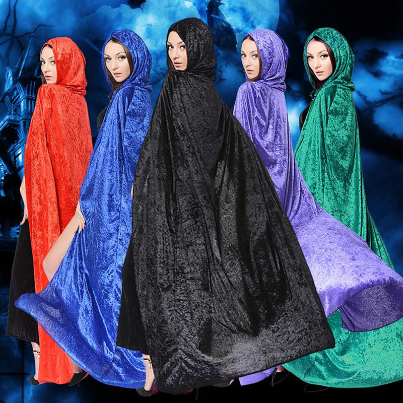 Halloween Hooded Cloak Full Length Velvet Cape with Hood for Halloween Cosplay Costume,59 Inch