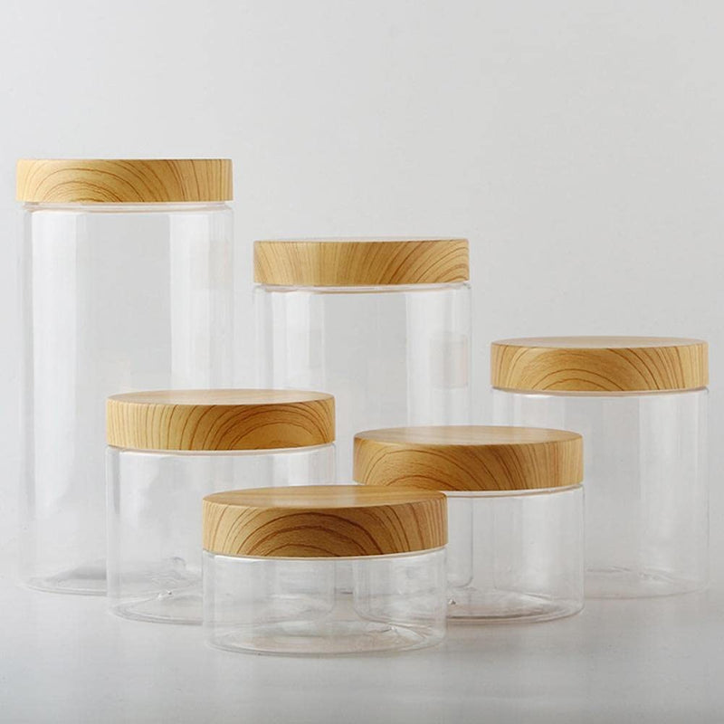 QINXI Empty Transparent Plastic Bottles with Wooden Lid Container Kitchen Food Tea Coffee Storage Bottles Jars Home & Garden > Decor > Decorative Jars QINXI   