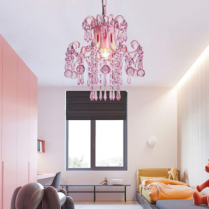 Q&S Mini Crystal Chandelier, Modern Pink Chandelier,Small Hanging Light Fixture for Princess Room Dressing Room Bathroom Clothing Store Salon W11.8 1 Light E26. UL Listed Home & Garden > Lighting > Lighting Fixtures > Chandeliers Aideng   