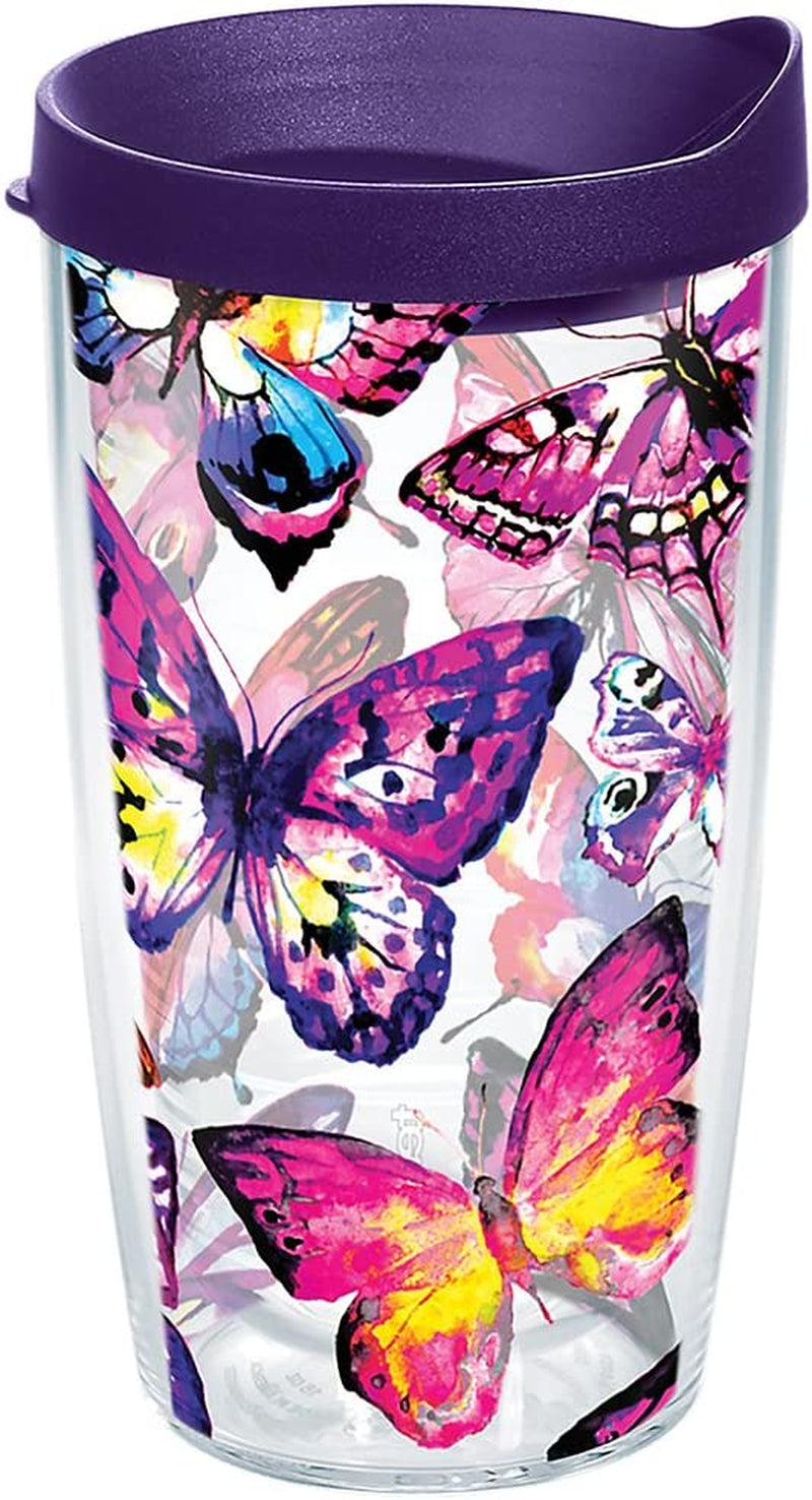 Tervis Butterfly Passion Tumbler with Wrap and Royal Purple Lid 16Oz Mug, Clear
