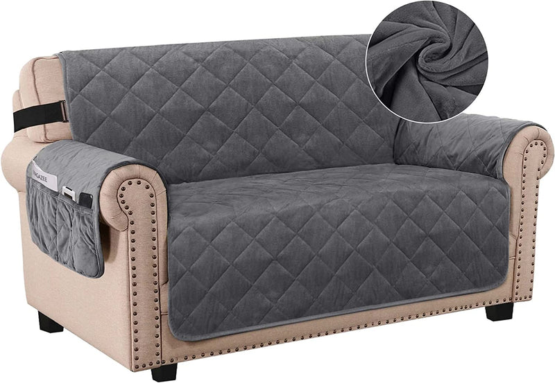 H.VERSAILTEX Thick Velvet Sofa Cover Soft Couch Cover for 3 Cushion Cover Washable Furniture Protector for Dogs Non-Slip Sofa Slipcover with Elastic Strap Fit Sitting Width up to 70"(Sofa, Grey) Home & Garden > Decor > Chair & Sofa Cushions H.VERSAILTEX Grey Loveseat 