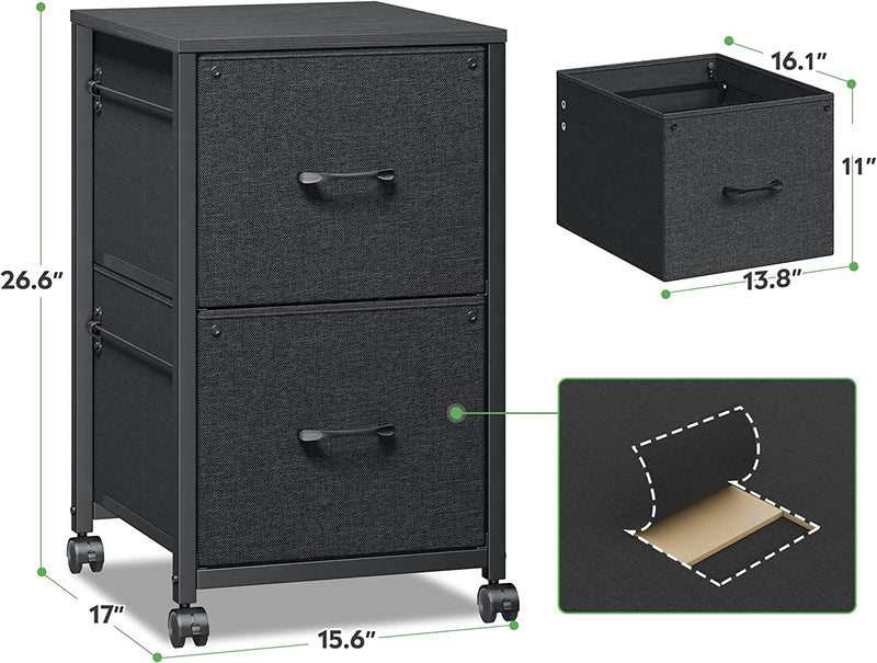 Raybee 2 Drawer File Cabinet for Home Office, Portable Printer Table with Office Storage Rolling Filing Cabinet Fabric Vertical Small Filing Cabinet, for Letter/Legal / A4 Size, Black Home & Garden > Household Supplies > Storage & Organization Raybee   
