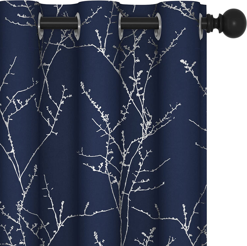Deconovo Thermal Blackout Curtains for Bedroom and Living Room, 84 Inches Long, Light Blocking Drapes, 2 Panels with Tree Branches Design - 52W X 84L Inch, Beige, Set of 2 Panels Home & Garden > Decor > Window Treatments > Curtains & Drapes Deconovo Navy Blue 42W x 84L Inch 