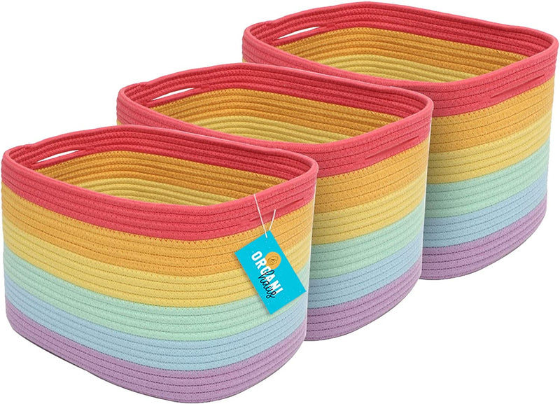 Organihaus 3-Pack Rope Rainbow Storage Baskets for Shelves | Rainbow Baskets for Classroom | Baby Basket for Nursery Storage | Rainbow Storage Bins & Toy Organizer | Colorful Baskets for Baby Room Home & Garden > Household Supplies > Storage & Organization OrganiHaus Full Rainbow 3-Pack 