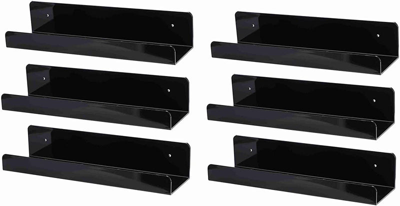 Cq Acrylic 15" Invisible Acrylic Floating Wall Ledge Shelf, Wall Mounted Nursery Kids Bookshelf, Invisible Spice Rack,Black 5MM Thick Bathroom Storage Shelves Display Organizer, 15" L,Set of 4 Furniture > Shelving > Wall Shelves & Ledges Cq acrylic Black 15" Pack of 6 