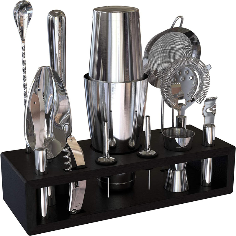 Highball & Chaser 13-Piece Boston Cocktail Shaker Set Stainless Steel Mixology Bartender Kit with Stand for Home Bar Cocktail Set | Laser Engraved Cocktail Tools | plus E-Book with 30 Cocktail Recipes Home & Garden > Kitchen & Dining > Barware Highball & Chaser Silver  
